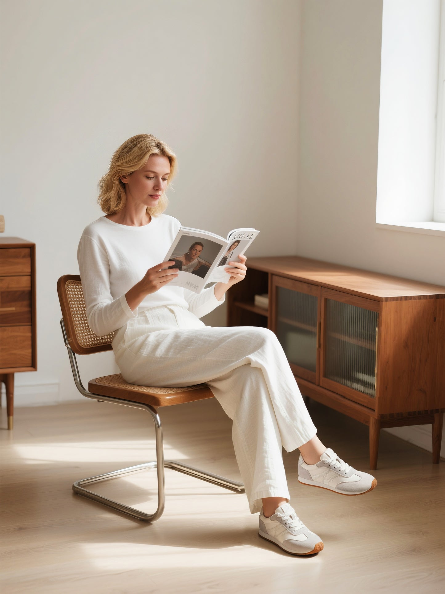 Retro Wide-Toe Sneakers with Embroidered White/Grey