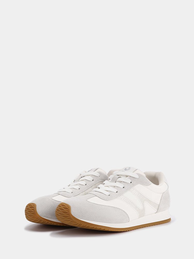 Retro Wide-Toe Sneakers with Embroidered White/Grey