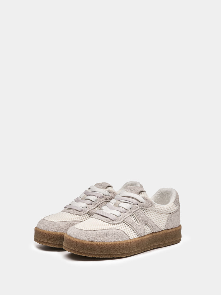 Comfort Fashion Women's Skate Shoes White Mesh Grey Suede