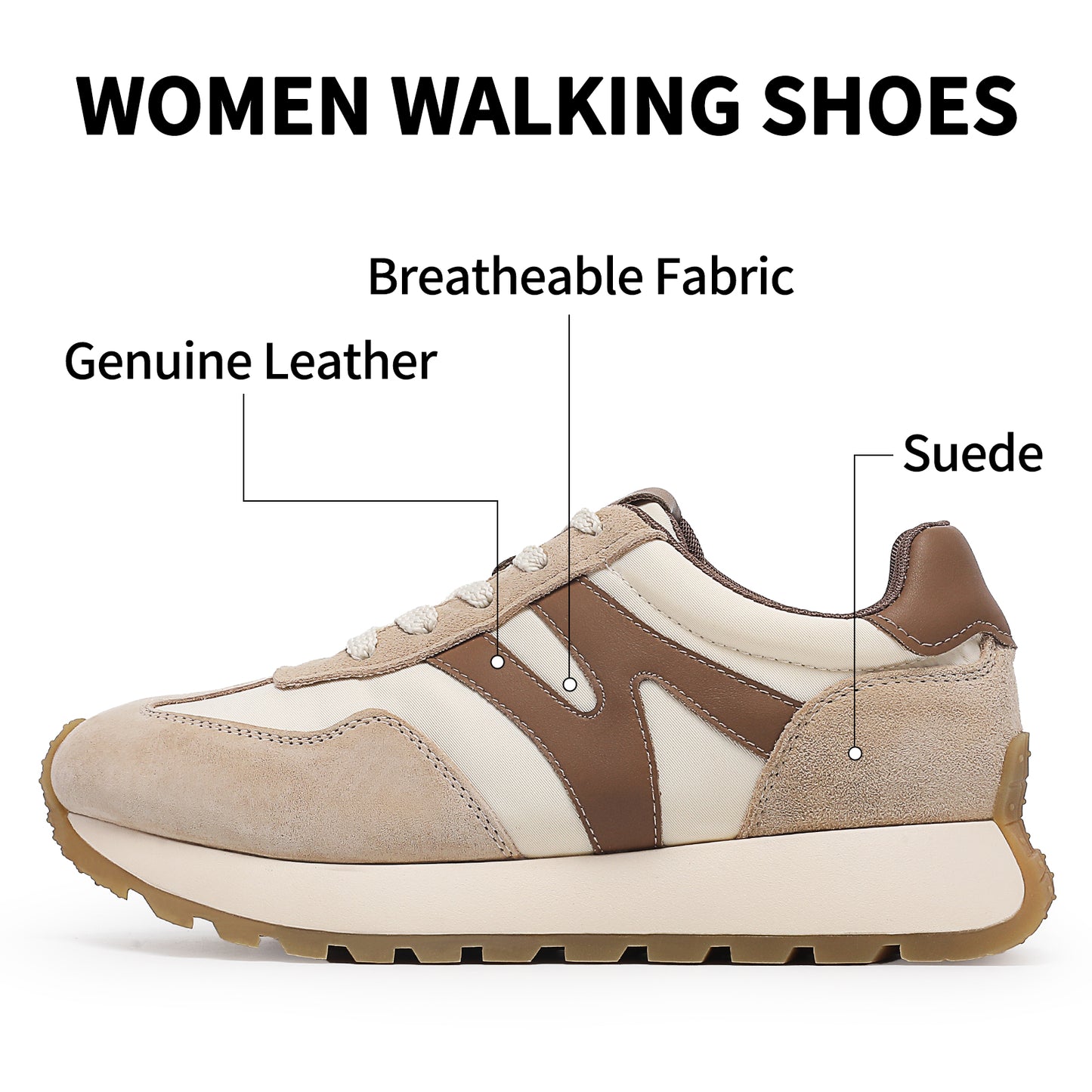 somiliss Sneakers for Women Breathable Fabric Genuine Leather Suede Upper Non Slip Walking Shoes Running Tennis Fashion Sneakers