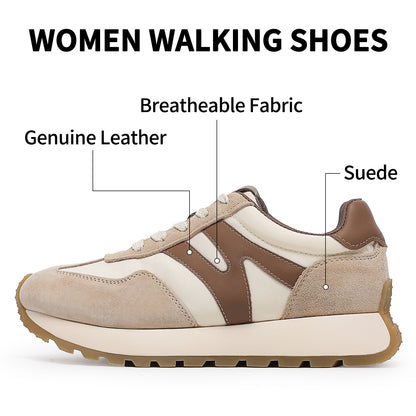 somiliss Sneakers for Women Breathable Fabric Genuine Leather Suede Upper Non Slip Walking Shoes Running Tennis Fashion Sneakers