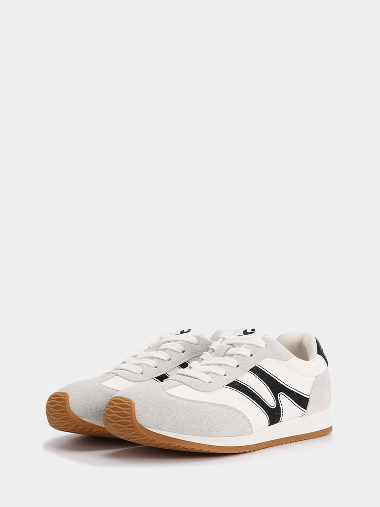 Retro Wide-Toe Sneakers with Embroidered White/Black Grey