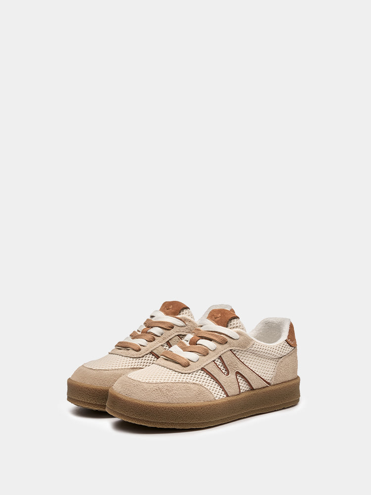 Comfort Fashion Women's Skate Shoes Beige Mesh Tan Suede