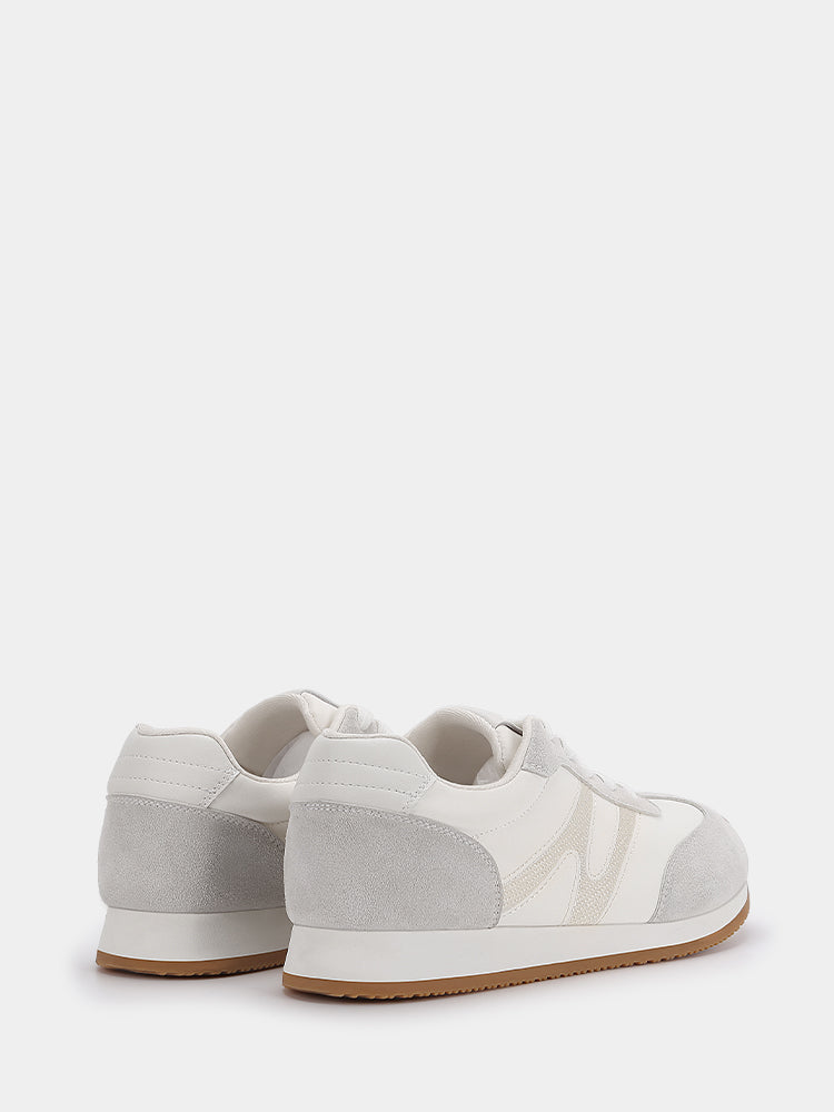 Retro Wide-Toe Sneakers with Embroidered White/Grey