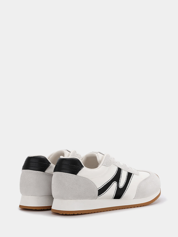 Retro Wide-Toe Sneakers with Embroidered White/Black Grey