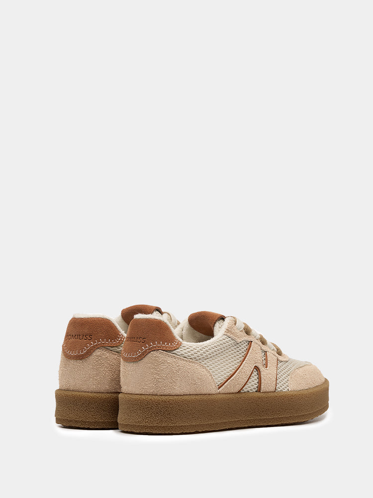 Comfort Fashion Women's Skate Shoes Beige Mesh Tan Suede