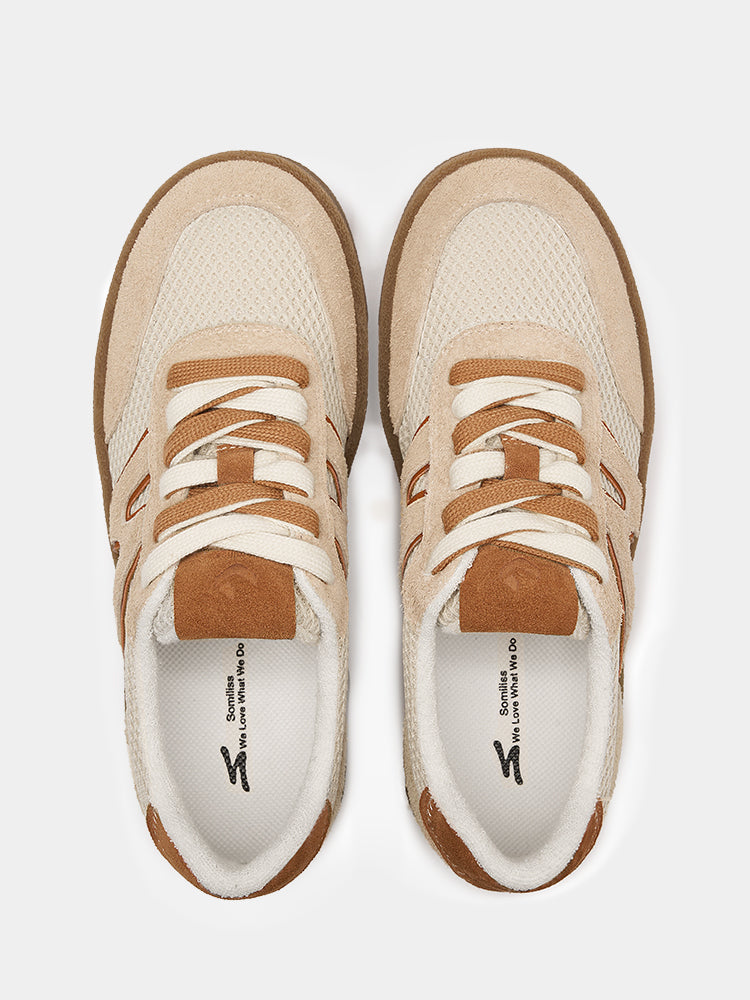 Comfort Fashion Women's Skate Shoes Beige Mesh Tan Suede