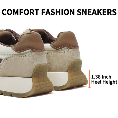 somiliss Sneakers for Women Breathable Fabric Genuine Leather Suede Upper Non Slip Walking Shoes Running Tennis Fashion Sneakers