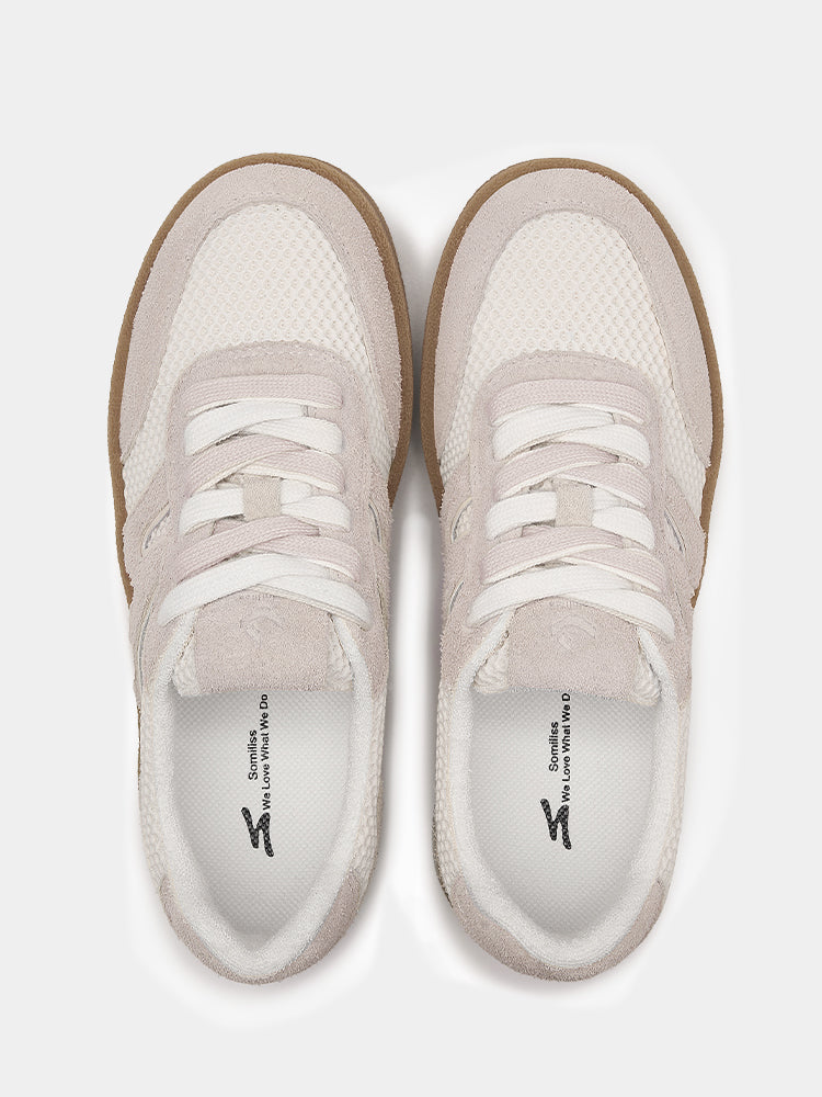 Comfort Fashion Women's Skate Shoes White Mesh Grey Suede