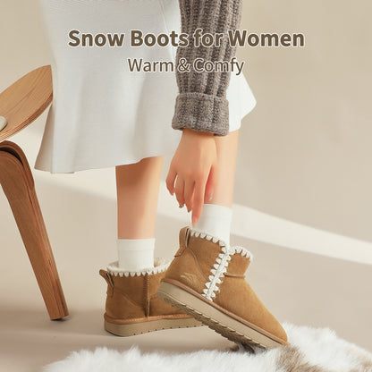 somiliss Women Winter Snow Boots: TPR Non-Slip Outsole Suede Leather Braided Design Fur Lined Ankle Boots