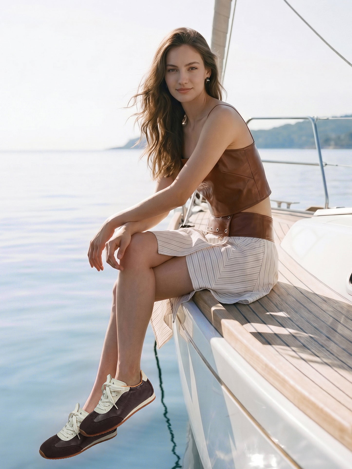 Sleek Slim Women Fashion Sneakers Brown